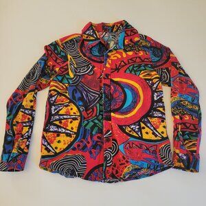 Kivenst Brand Long Sleeve Shirt Loud Colorful Vintage Style Pattern Size Med EUC